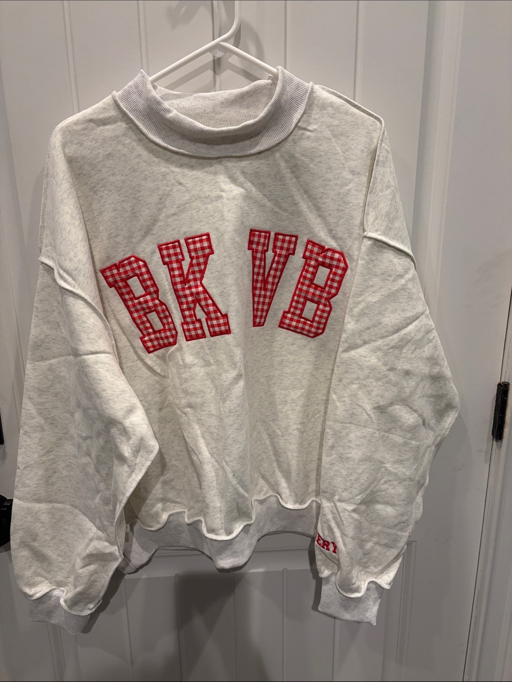Cream Sweatshirt with Red Gingham BKVB Lettering